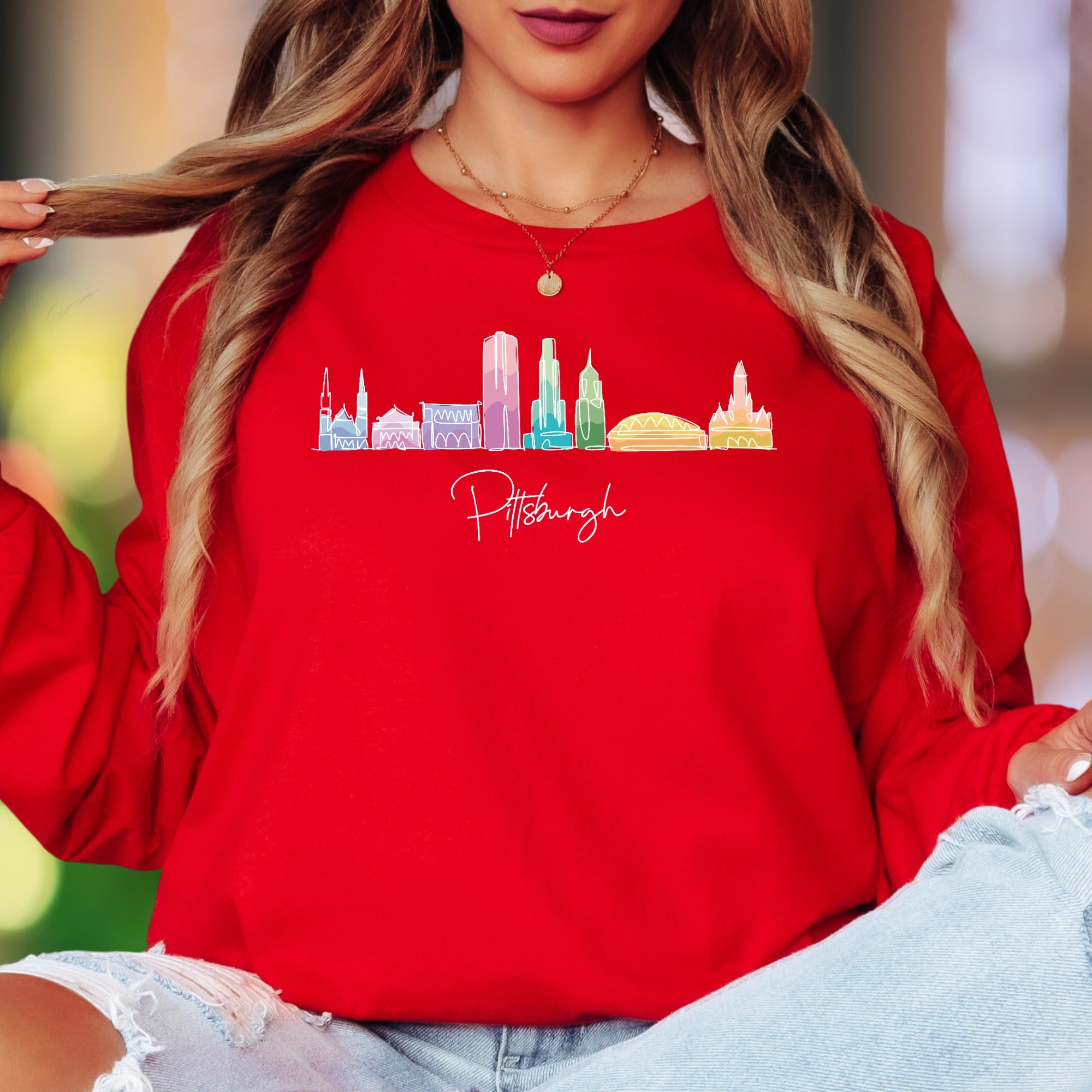 "Philadelphia" | Skyline Line Art Unisex Adult Long Sleeve T-Shirt | City Pride Apparel