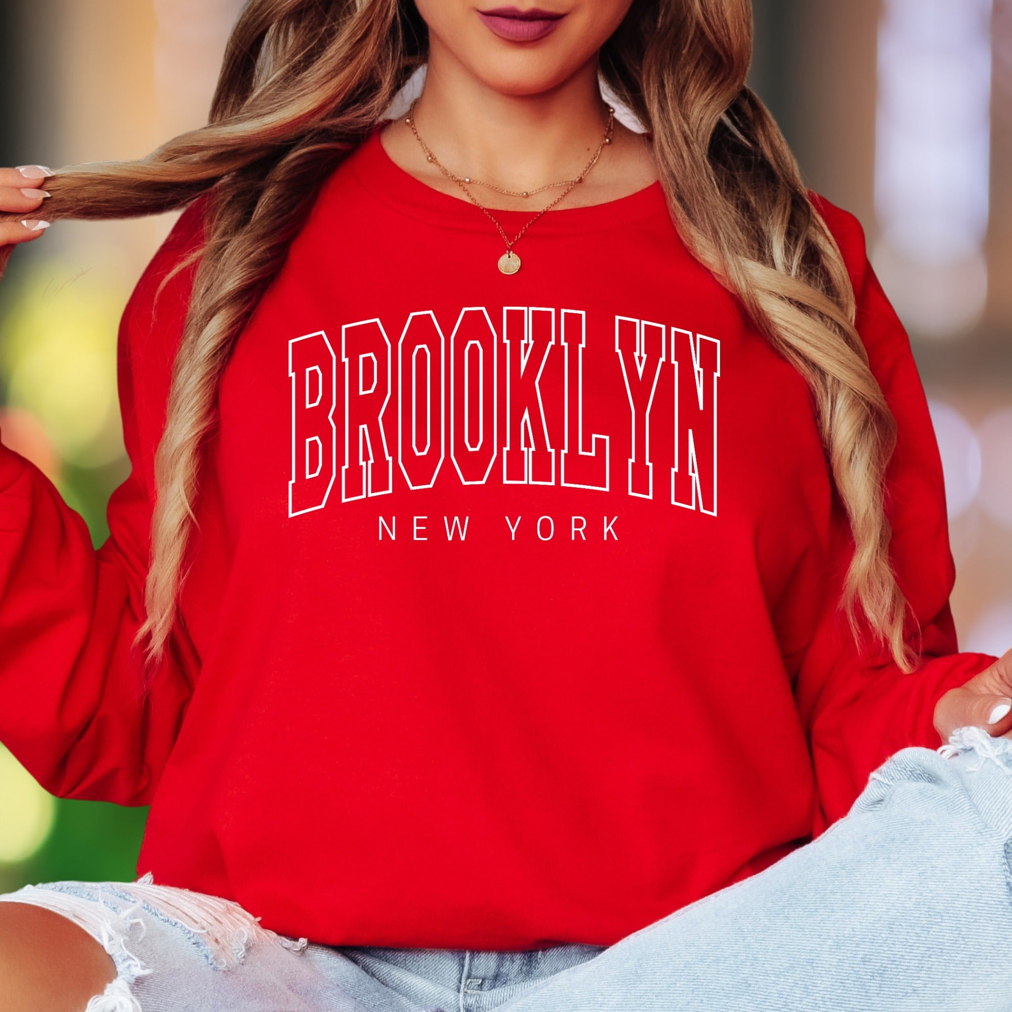 "BROOKLYN NEW YORK" | Modern Typography Unisex Adult Long Sleeve T-Shirt | City Lifestyle