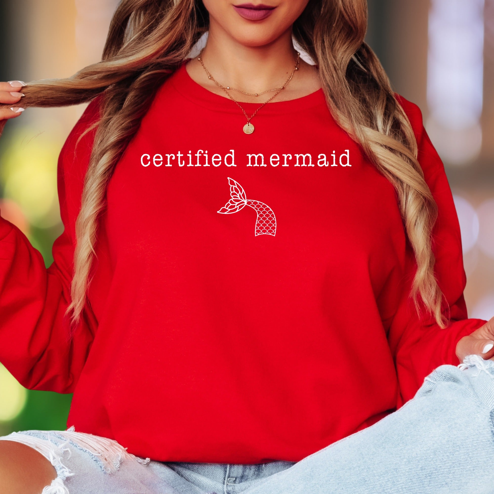 "Certified Mermaid" | Minimalist Typography Unisex Adult Long Sleeve T-Shirt | Playful Lifestyle