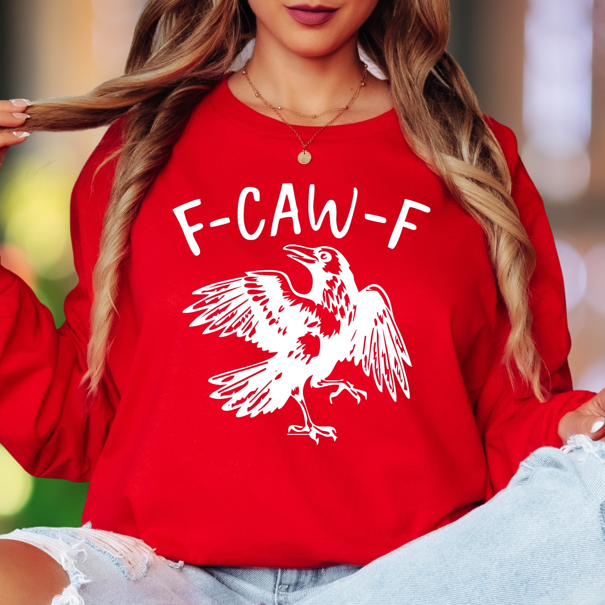 "F-CAW-F" | Funny Crow Unisex Adult Long Sleeve T-Shirt | Humorous Personality