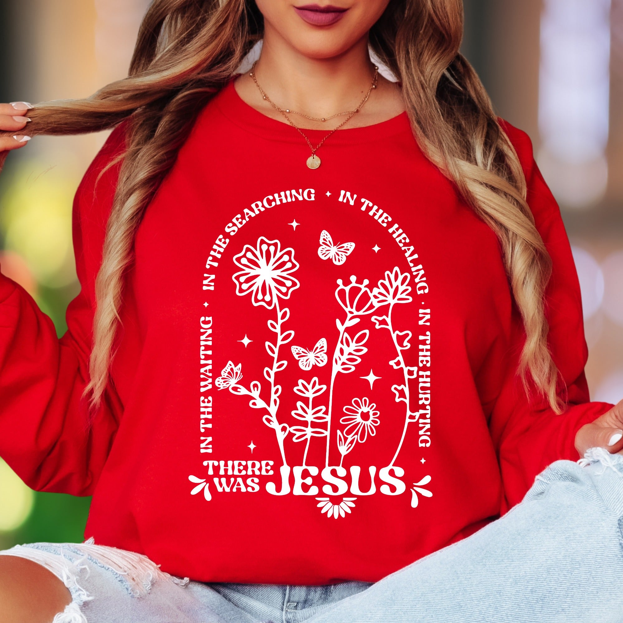 "There Was Jesus" | Floral Typography Unisex Adult Long Sleeve T-Shirt | Faith-Inspired Lifestyle