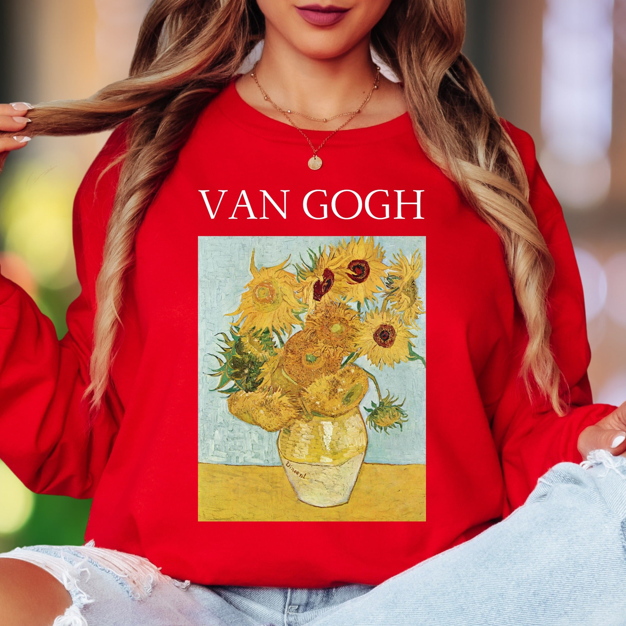 "Van Gogh Sunflowers" | Artistic Vintage Unisex Adult Long Sleeve T-Shirt | Art Lover Apparel