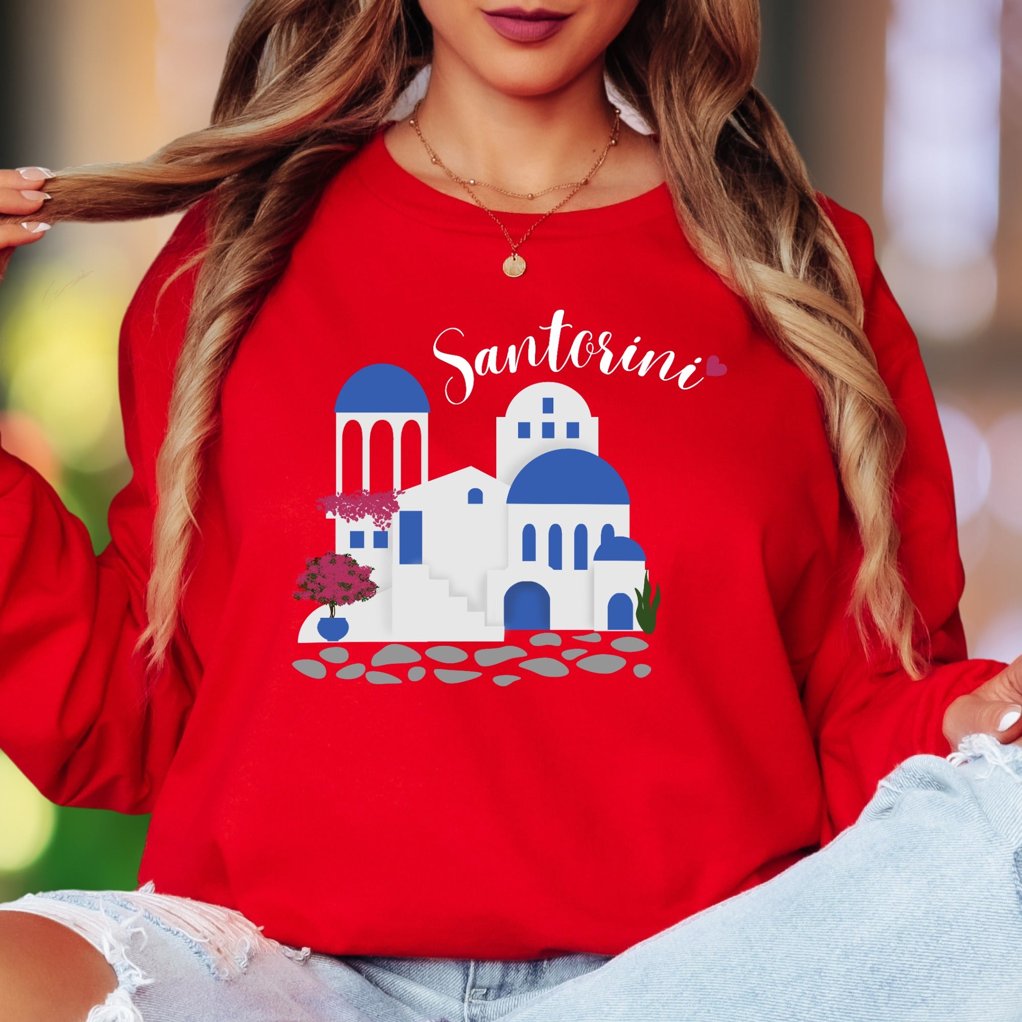 "Santorini" | Minimal Travel Unisex Adult Long Sleeve T-Shirt | Vacation & Wanderlust