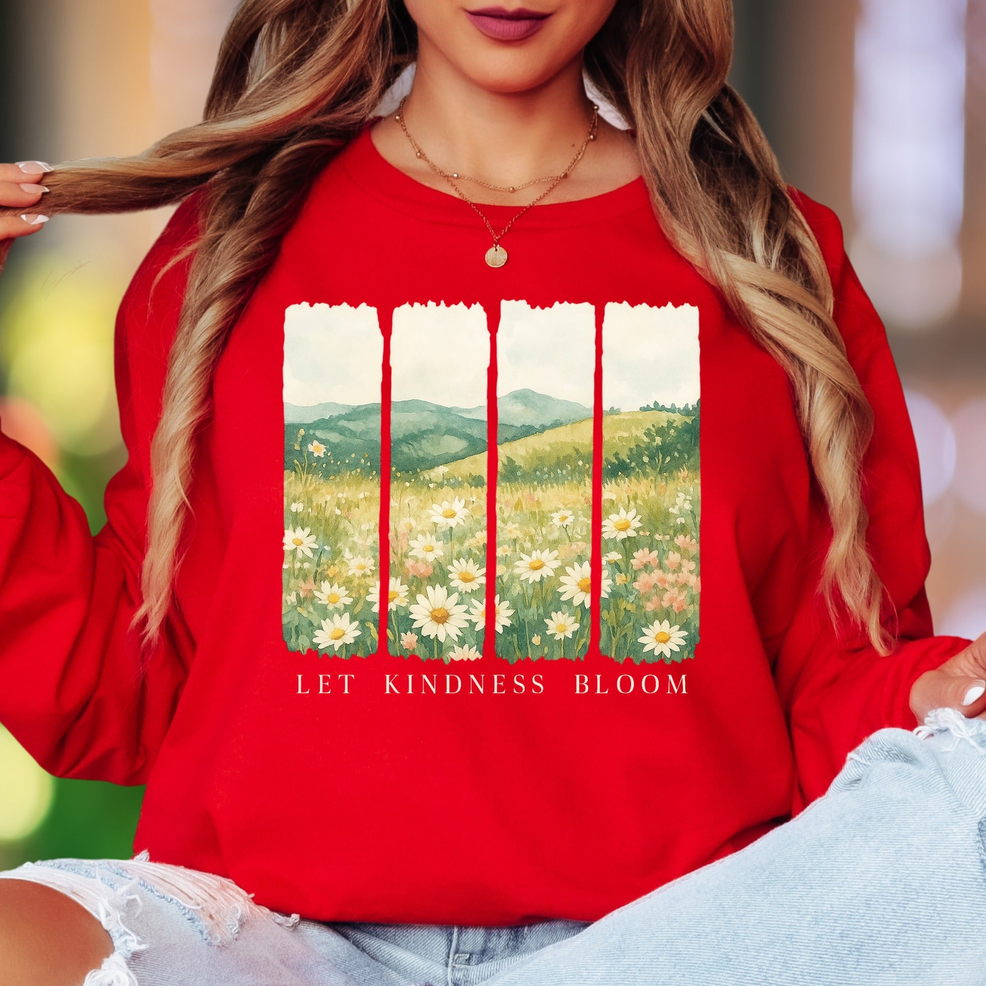 "Let Kindness Bloom" | Nature Watercolor Unisex Adult Long Sleeve T-Shirt | Gentle Lifestyle