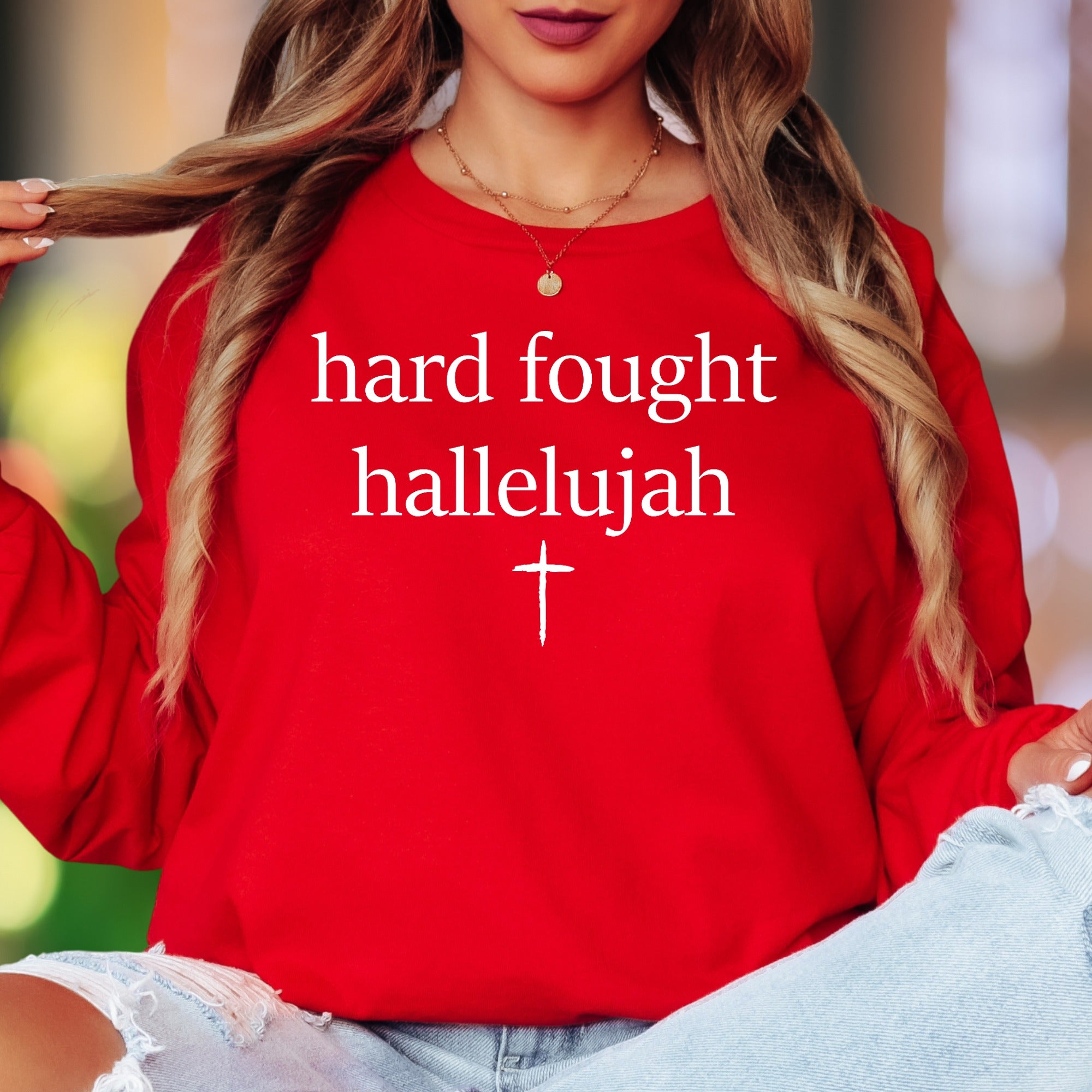 "Hard Fought Hallelujah" | Spiritual Typography Unisex Adult Long Sleeve T-Shirt | Faith Lifestyle