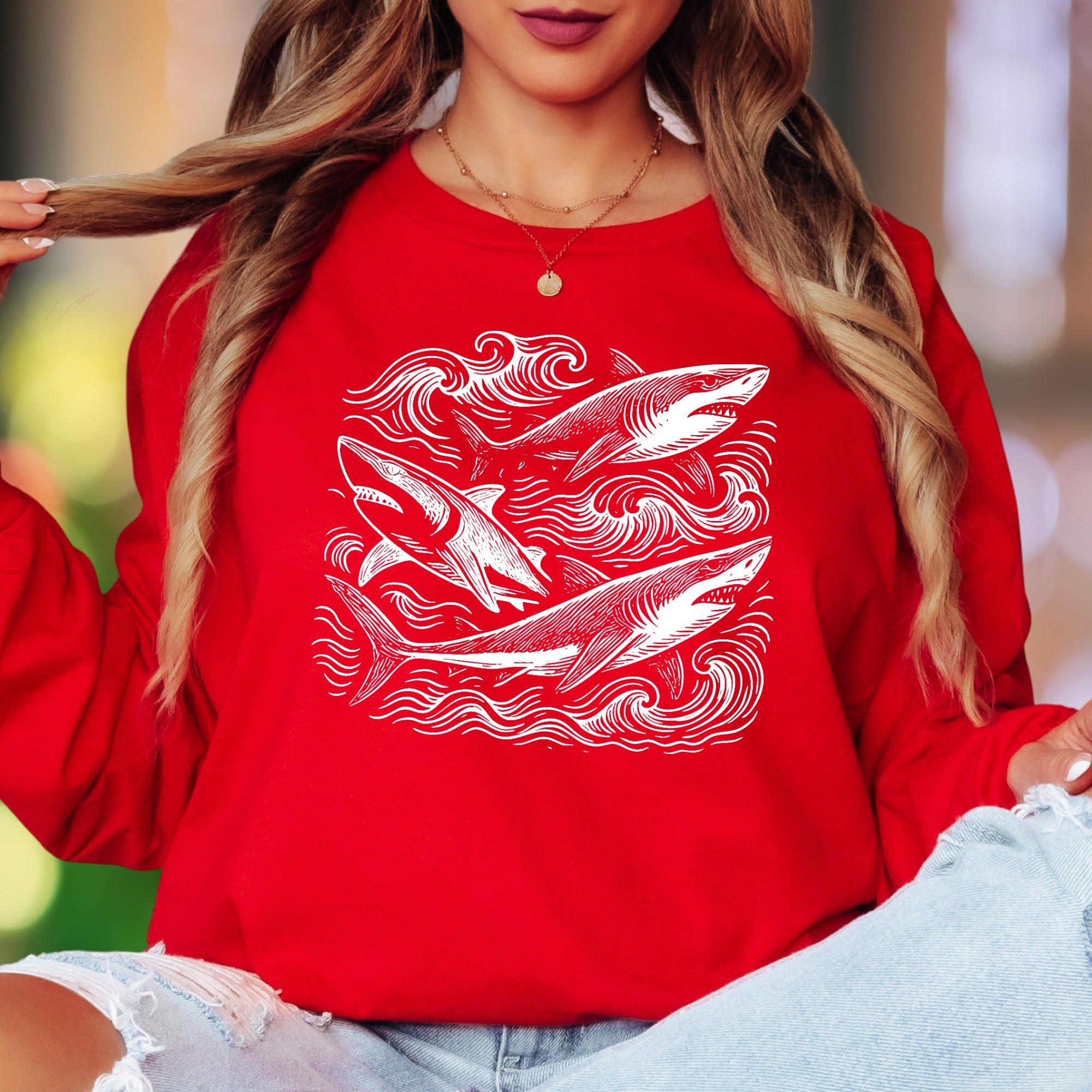 Oceanic Shark Design | Nature Art Unisex Adult Long Sleeve T-Shirt | Marine Lifestyle