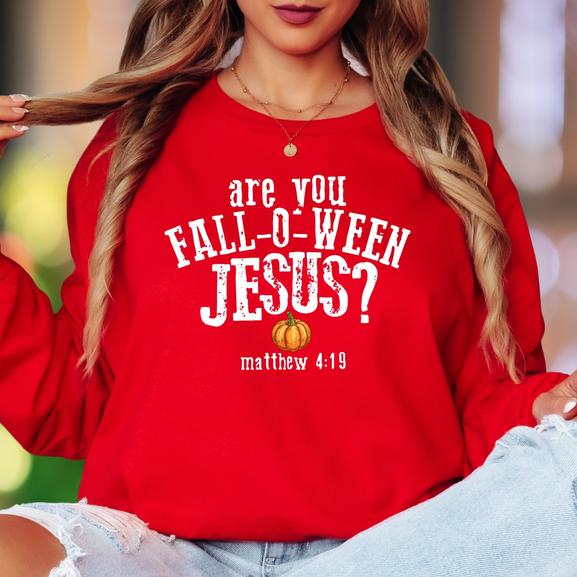 "Are You Fall-O-Ween Jesus?" | Playful Typography Unisex Adult Long Sleeve T-Shirt | Faith-Inspired Fun