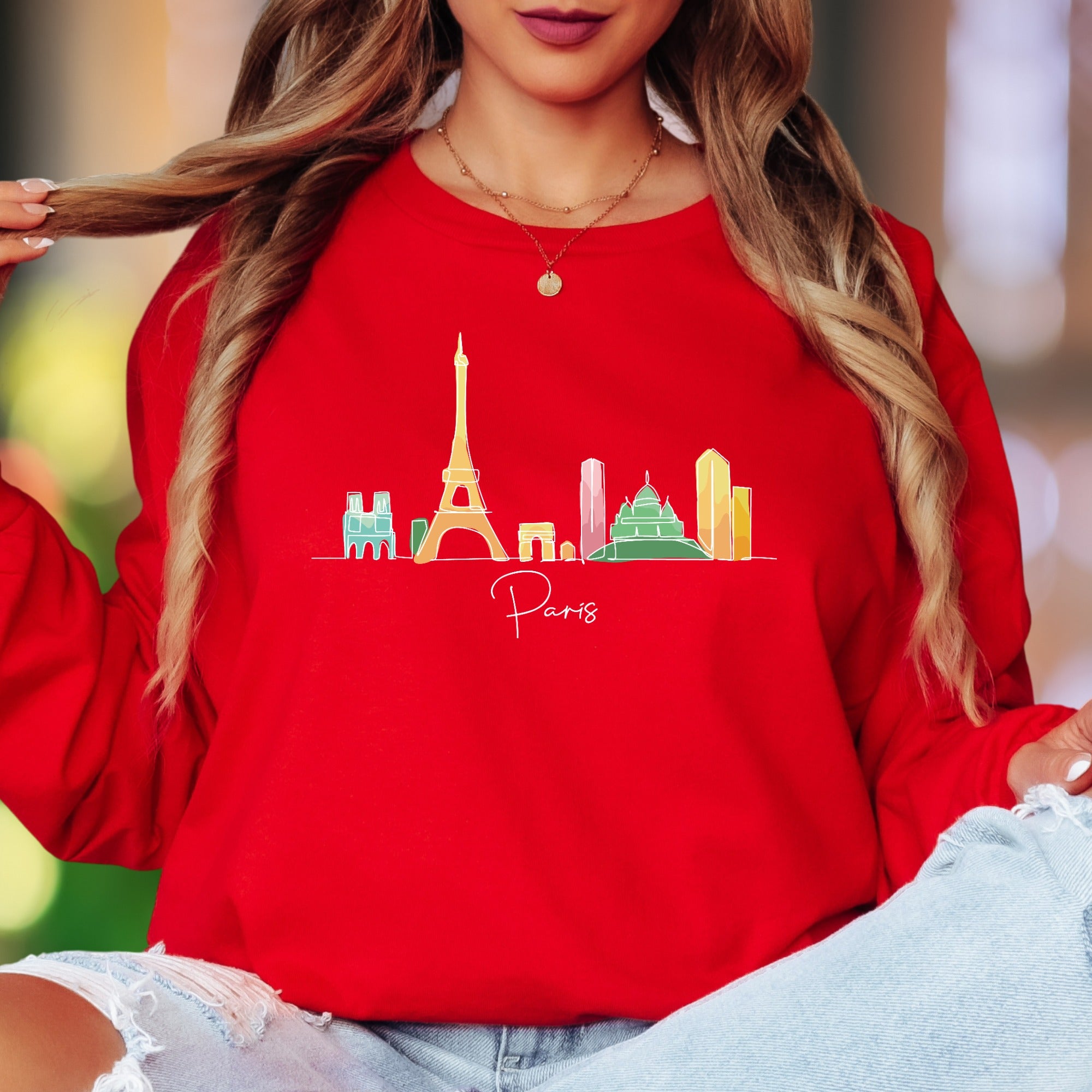 "Paris" | Minimal Skyline Unisex Adult Long Sleeve T-Shirt | Travel & Lifestyle Apparel