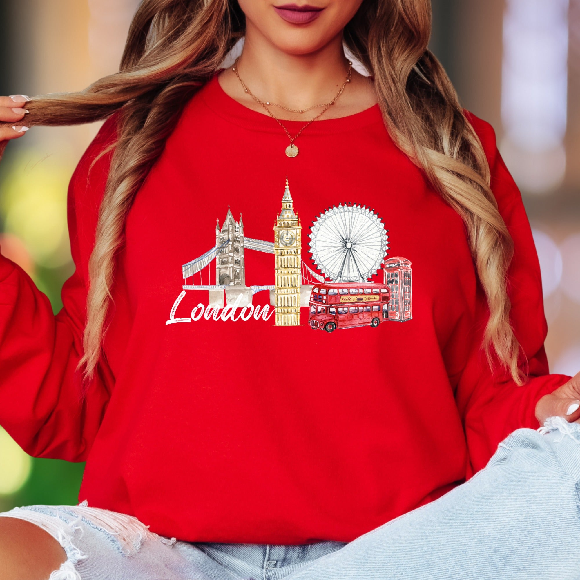 "London" | Watercolor Cityscape Unisex Adult Long Sleeve T-Shirt | Travel & Culture Lifestyle