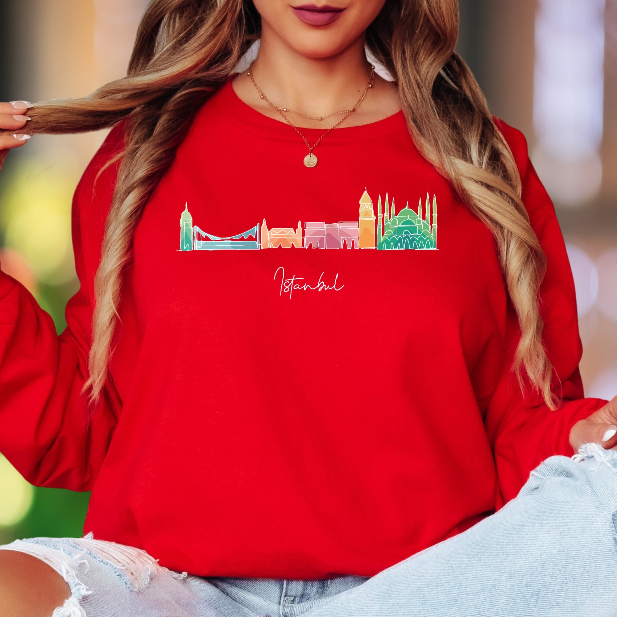 "Istanbul" | Minimal Cityscape Unisex Adult Long Sleeve T-Shirt | Travel & Culture Lifestyle