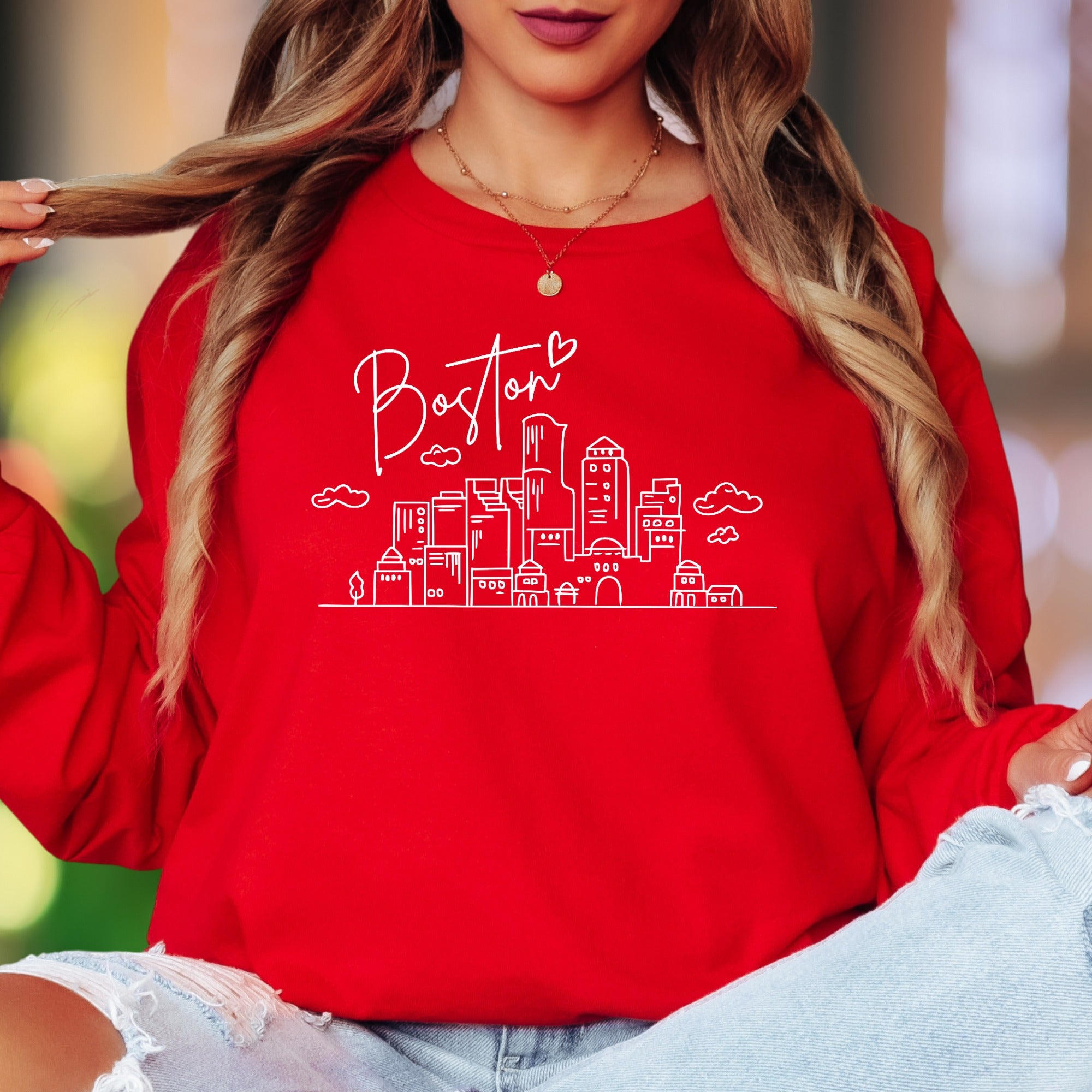 "Boston" | Minimal Cityscape Unisex Adult Long Sleeve T-Shirt | Travel & Lifestyle