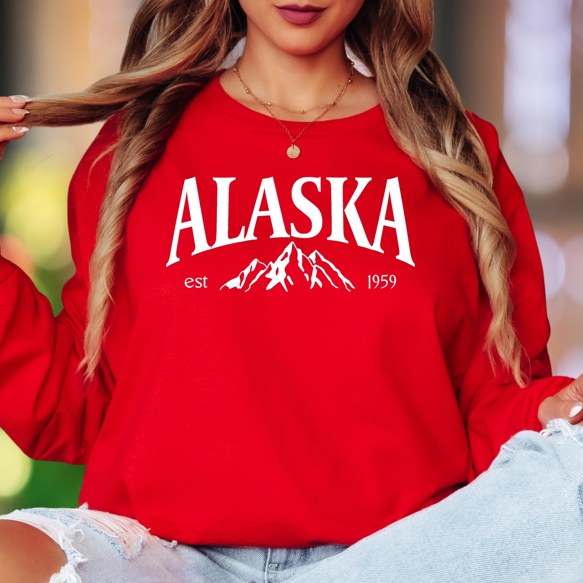 "Alaska Est 1959" | Vintage Mountain Unisex Adult Long Sleeve T-Shirt | Nature Inspired Apparel
