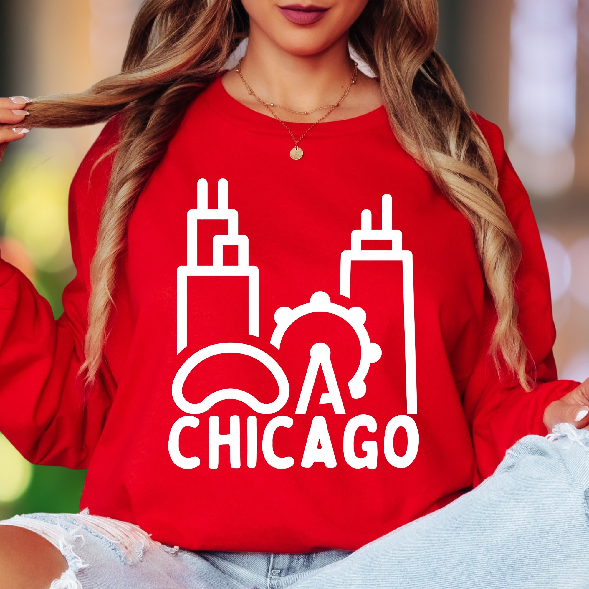 "CHICAGO" | Minimal Skyline Unisex Adult Long Sleeve T-Shirt | City Pride