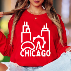 "CHICAGO" | Minimal Skyline Unisex Adult Long Sleeve T-Shirt | City Pride