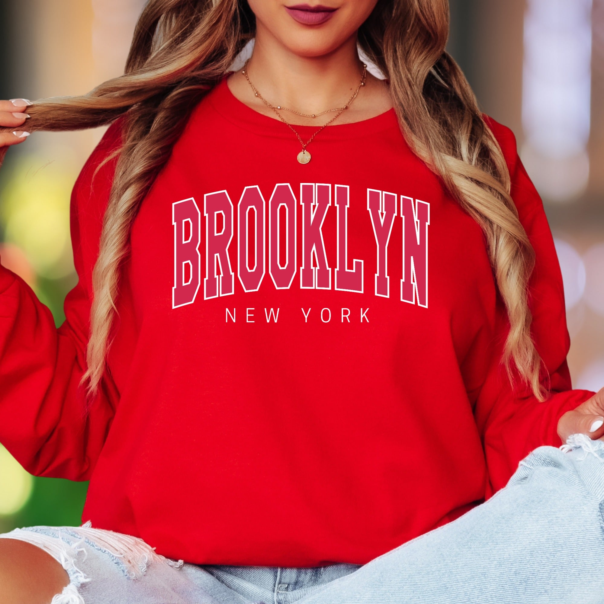 "BROOKLYN NEW YORK" | Retro College Font Unisex Adult Long Sleeve T-Shirt | City Pride Streetwear