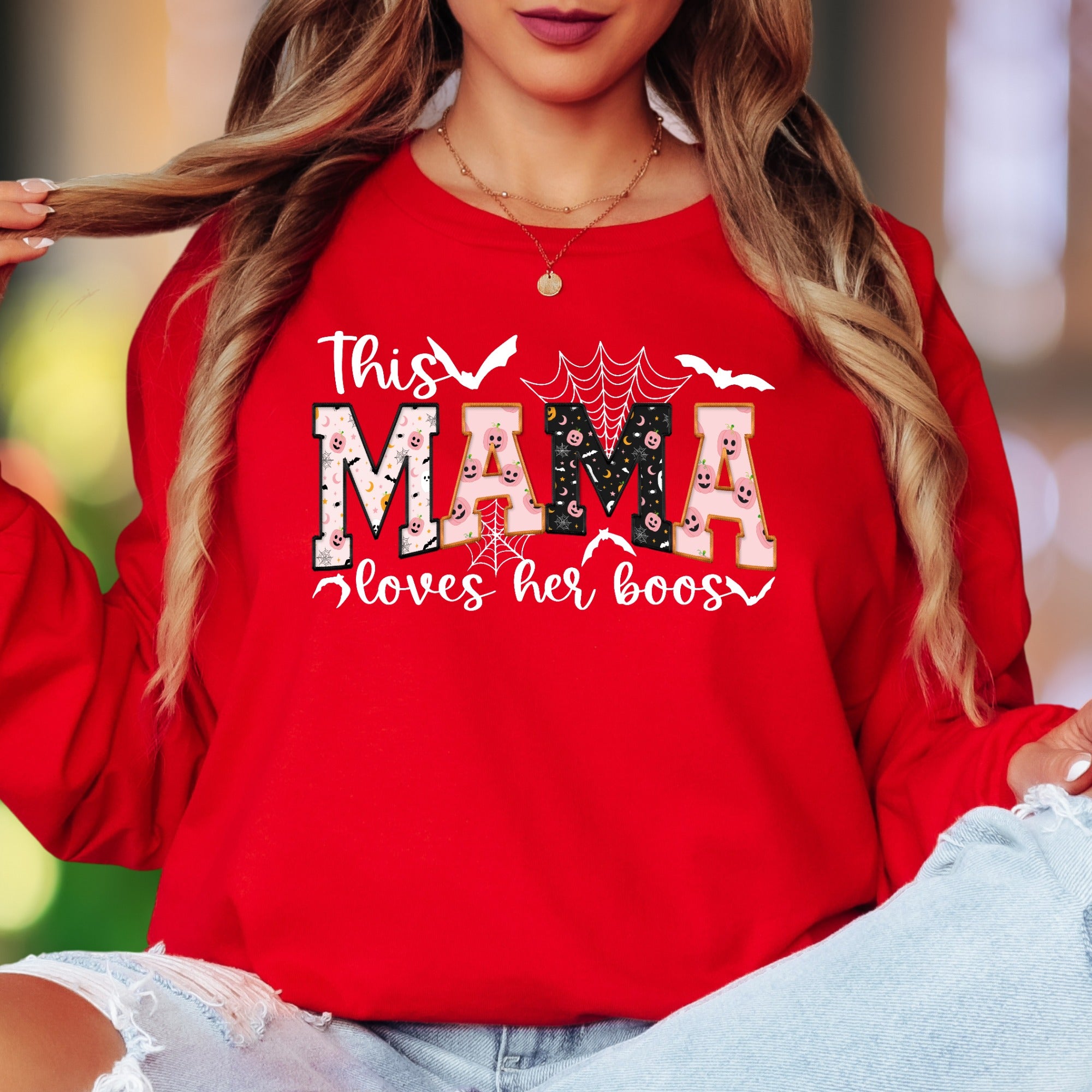 "This Mama Loves Her Boos" | Halloween Spooky Unisex Adult Long Sleeve T-Shirt | Festive Mommy Lifestyle