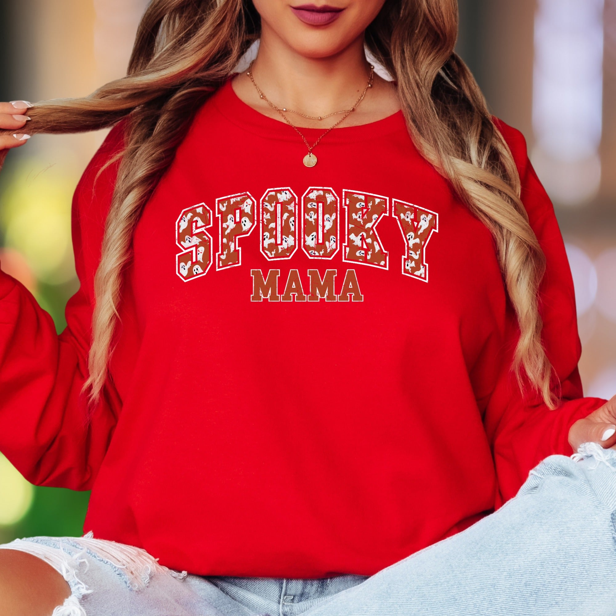 "Spooky Mama" | Distressed Retro Unisex Adult Long Sleeve T-Shirt | Halloween Lifestyle