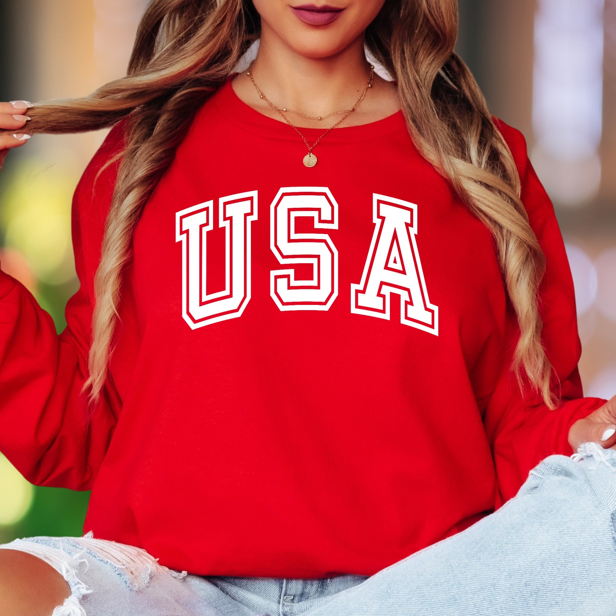 "USA" | Bold Typography Unisex Adult Long Sleeve T-Shirt | Patriotic Lifestyle
