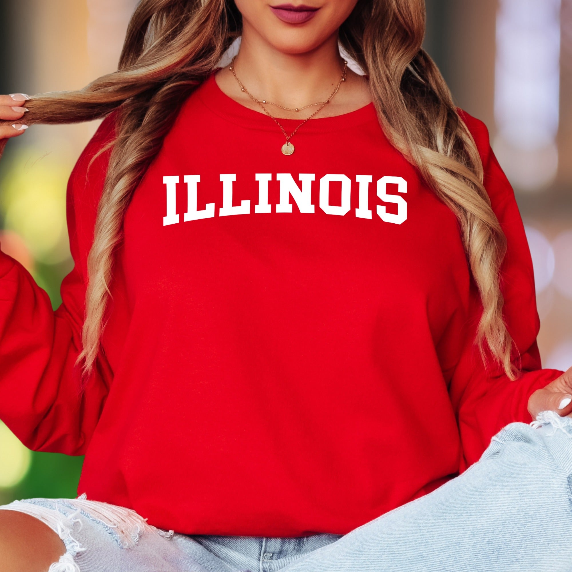 "ILLINOIS" | Collegiate Bold Typography Unisex Adult Long Sleeve T-Shirt | State Pride Lifestyle