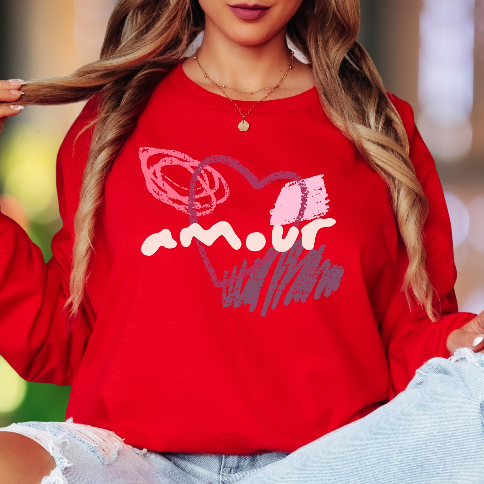 "Amour" | Abstract Brushstroke Unisex Adult Long Sleeve T-Shirt | Romantic Expression