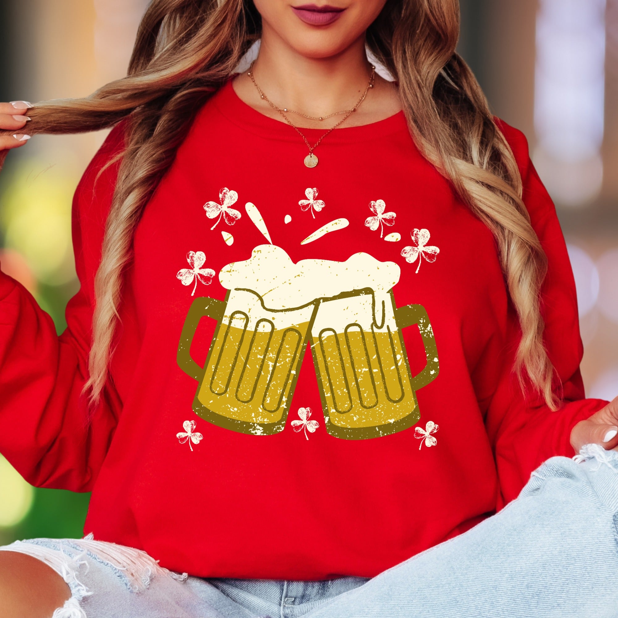 St. Patrick's Day Cheers | Distressed Graphic Unisex Adult Long Sleeve T-Shirt | Festive Lifestyle
