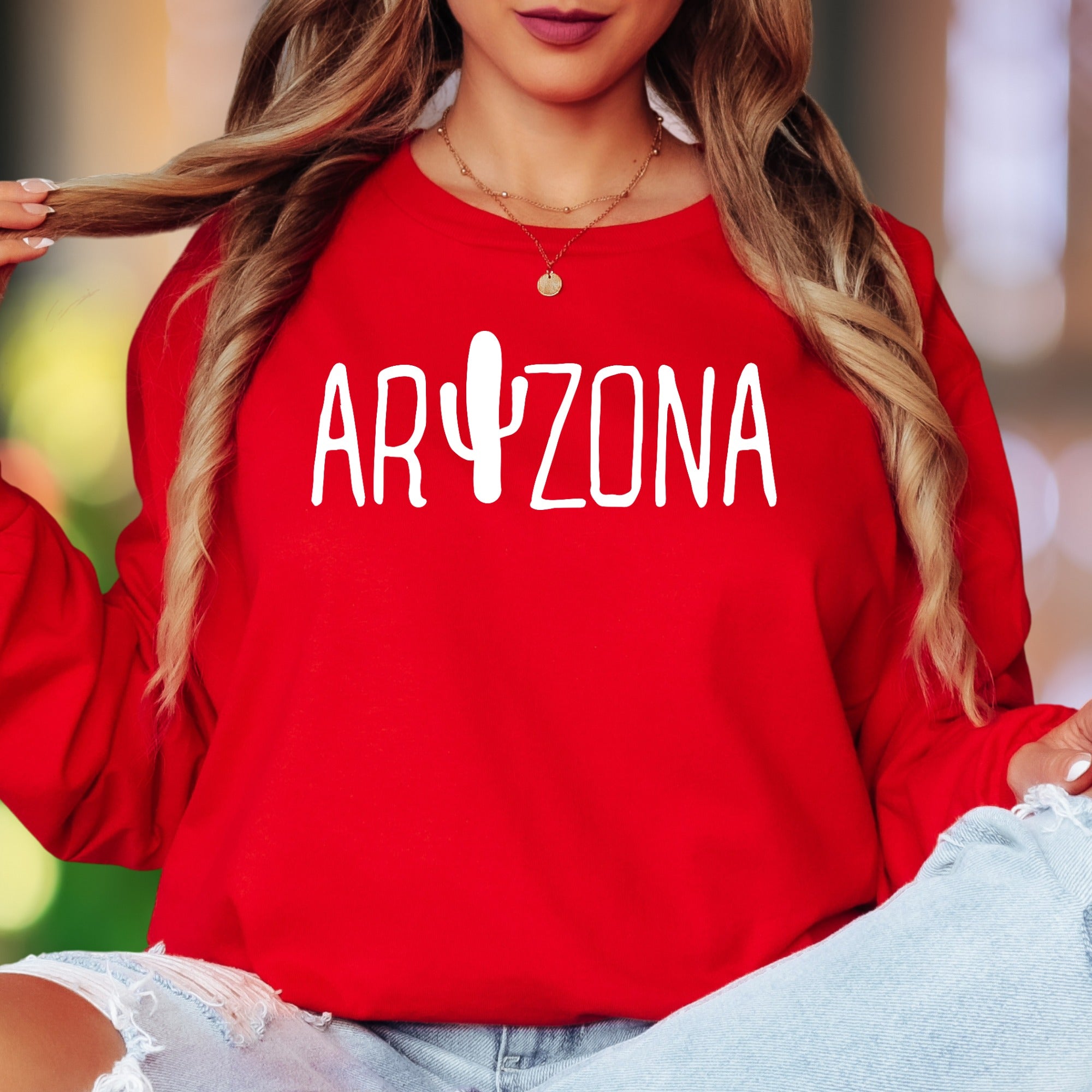 "Arizona" | Cactus Typography Unisex Adult Long Sleeve T-Shirt | Desert Lifestyle Apparel