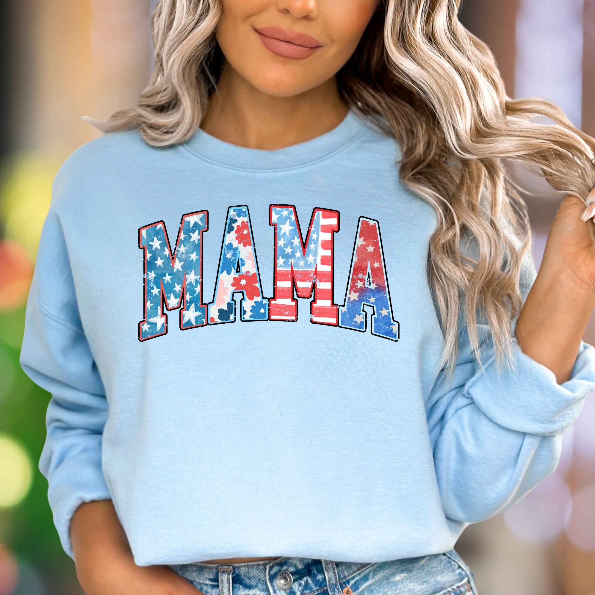 "MAMA" | Patriotic Floral & Stars Unisex Adult Sweatshirt | Motherhood Lifestyle