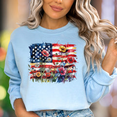 "Watercolor Floral Flag" | Patriotic Nature Unisex Adult Sweatshirt | Expressive Lifestyle