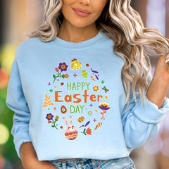 "Happy Easter Day" | Floral Bunny Unisex Adult Sweatshirt | Festive Lifestyle Apparel