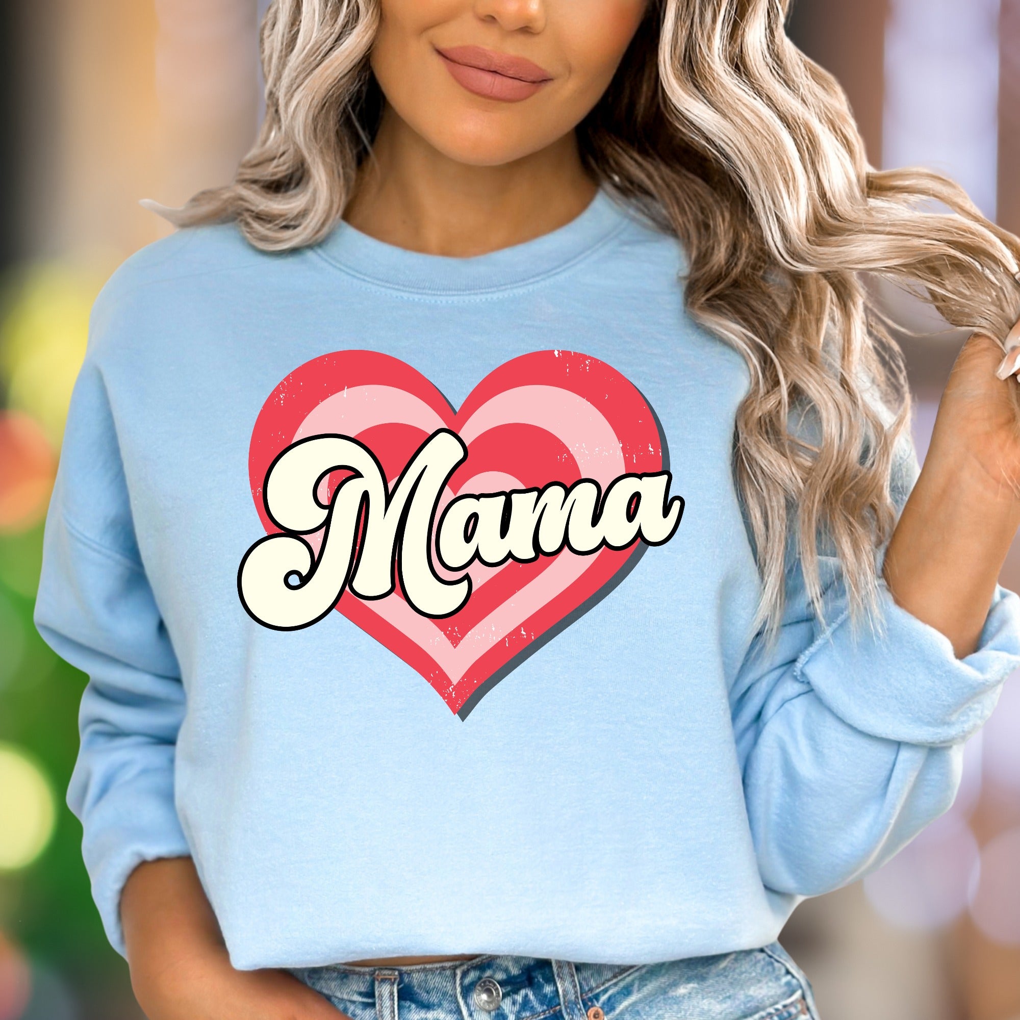"Mama" | Retro Heart Graphic Unisex Adult Sweatshirt | Motherhood Lifestyle