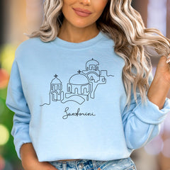 "Santorini" | Minimal Line Art Unisex Adult Sweatshirt | Travel Lifestyle