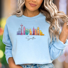 "Seattle" | Watercolor Skyline Unisex Adult Sweatshirt | City Travel Apparel