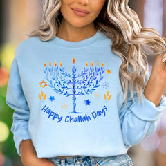 "Happy Challah Days" | Watercolor Menorah Unisex Adult Sweatshirt | Festive Lifestyle Apparel