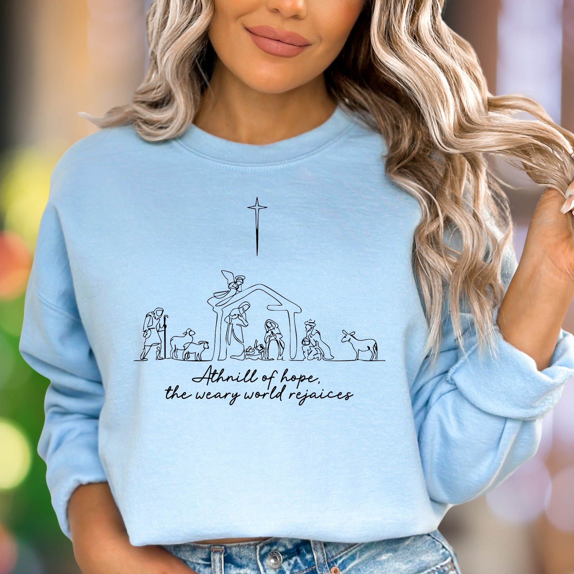 "A thrill of hope, the weary world rejoices" | Minimal Nativity Unisex Adult Sweatshirt | Inspirational Lifestyle