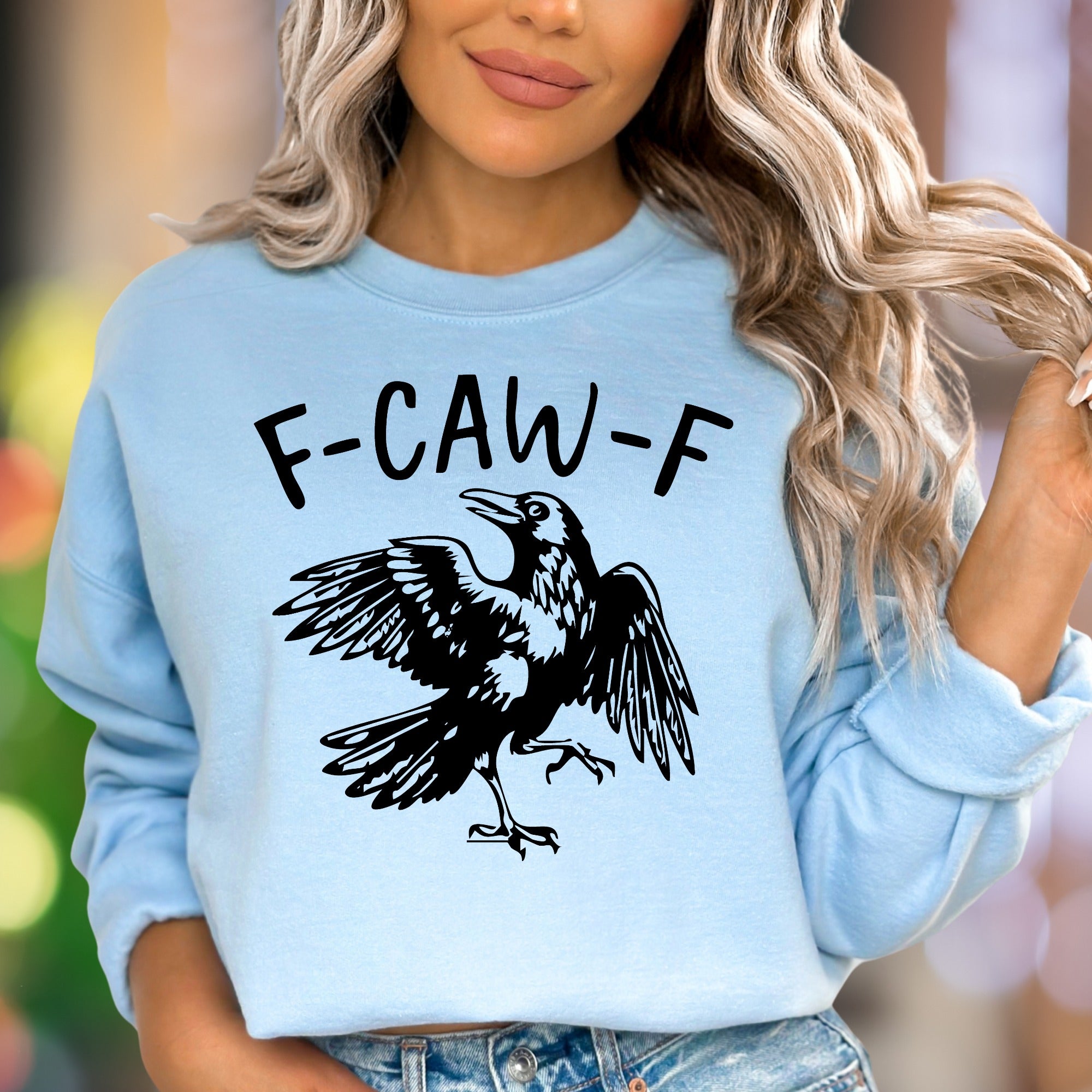"F-CAW-F" | Funny Crow Graphic Unisex Adult Sweatshirt | Quirky Humor