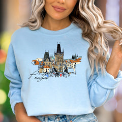 "Prague" | Line Art Cityscape Unisex Adult Sweatshirt | Travel Lifestyle