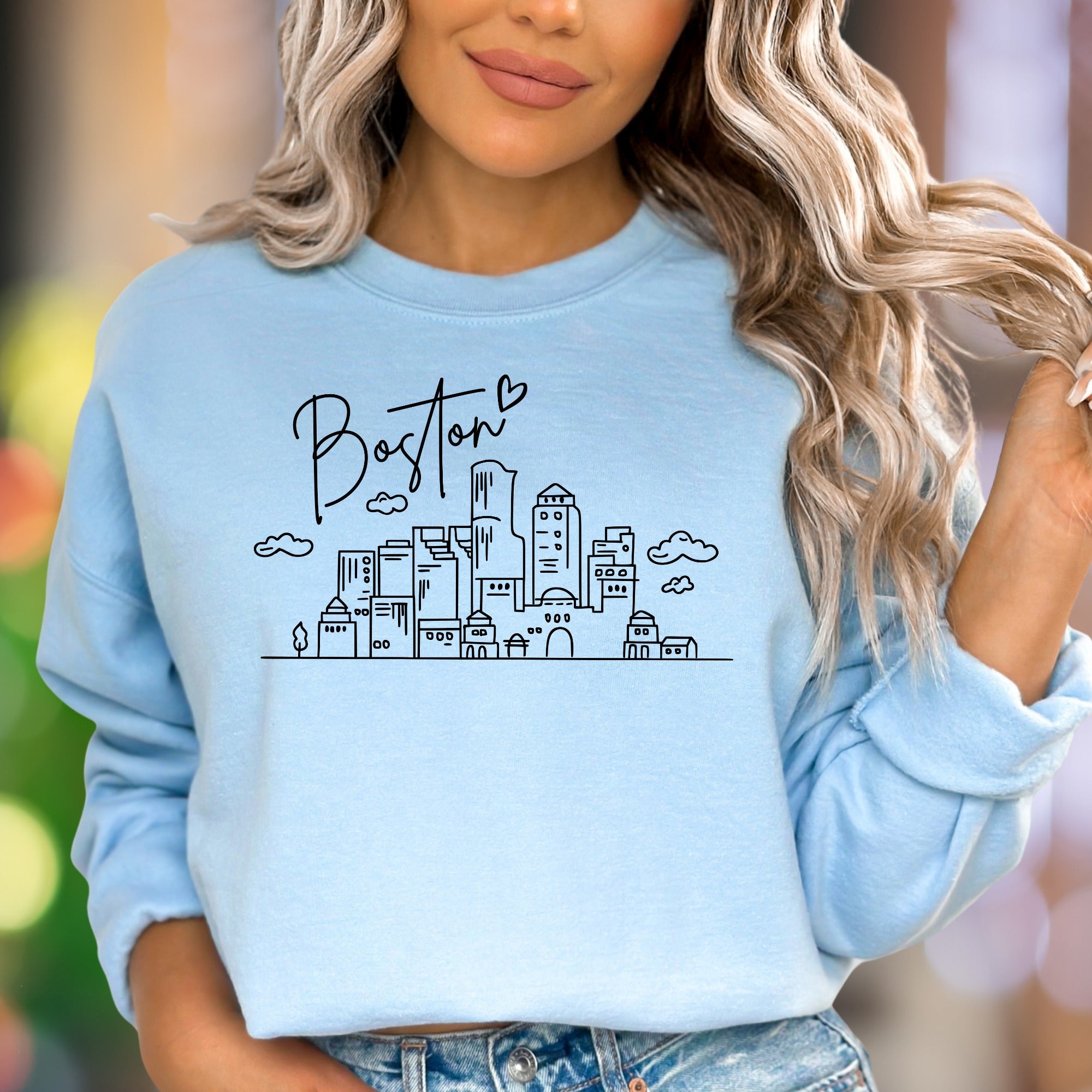 "Boston" | Minimal Cityscape Unisex Adult Sweatshirt | Travel & City Lover