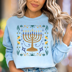 Minimal Menorah Floral Unisex Adult Sweatshirt | Festive Lifestyle Apparel