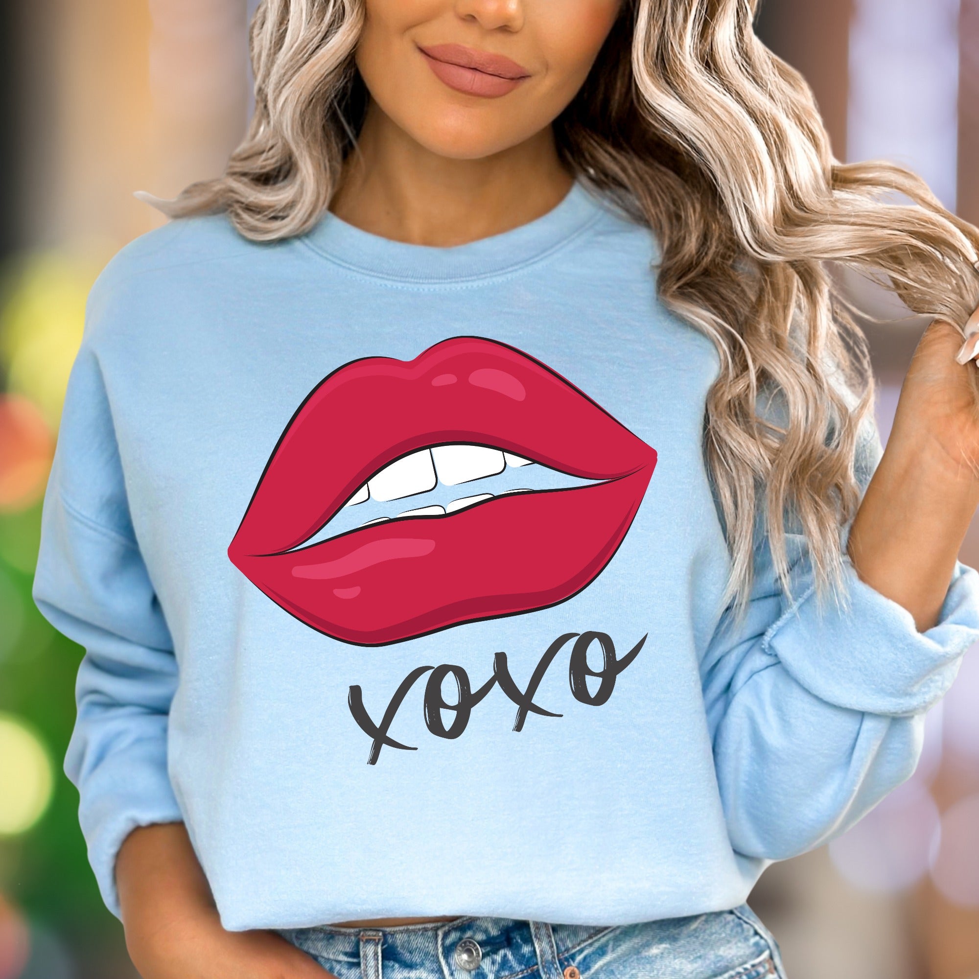 "xoxo" Red Lips Graphic Unisex Adult Sweatshirt | Flirty Modern Style