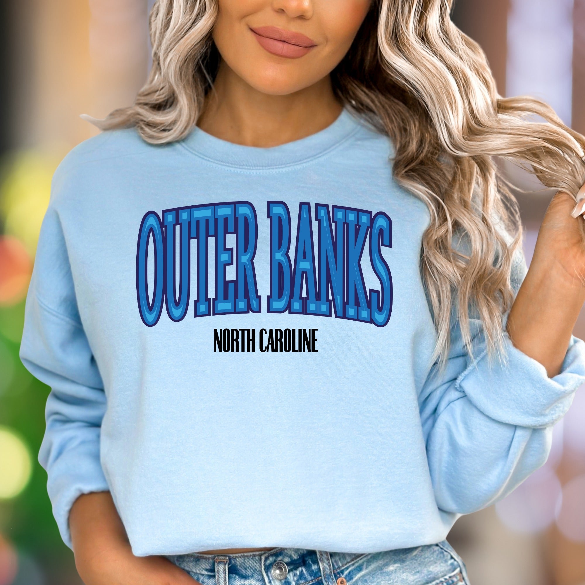 "OUTER BANKS NORTH CAROLINA" | Retro Beach Typography Unisex Adult Sweatshirt | Coastal Lifestyle