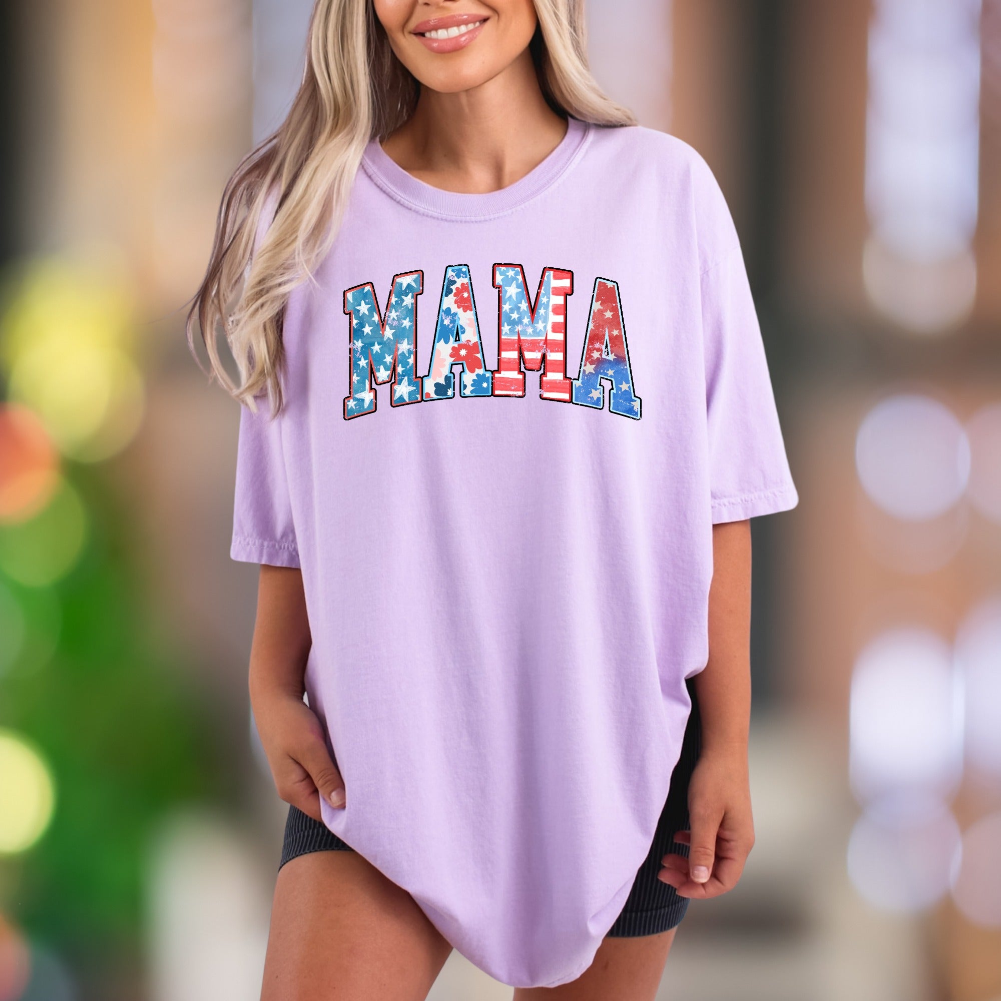 "MAMA" | Comfort Colors Unisex Adult T-Shirt | Patriotic Floral Design