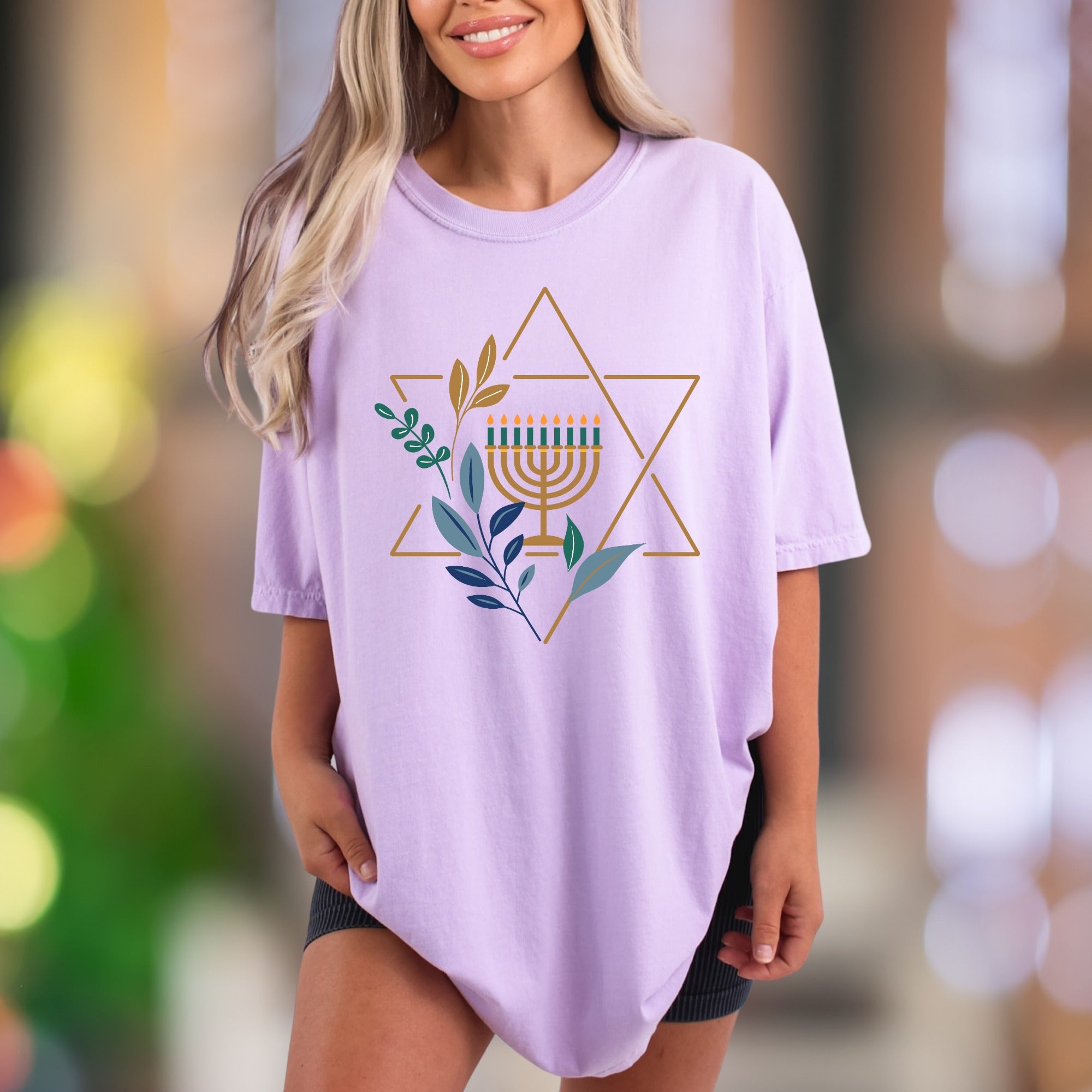 Star & Menorah Botanical Design | Comfort Colors Unisex Adult T-Shirt | Festive Lifestyle