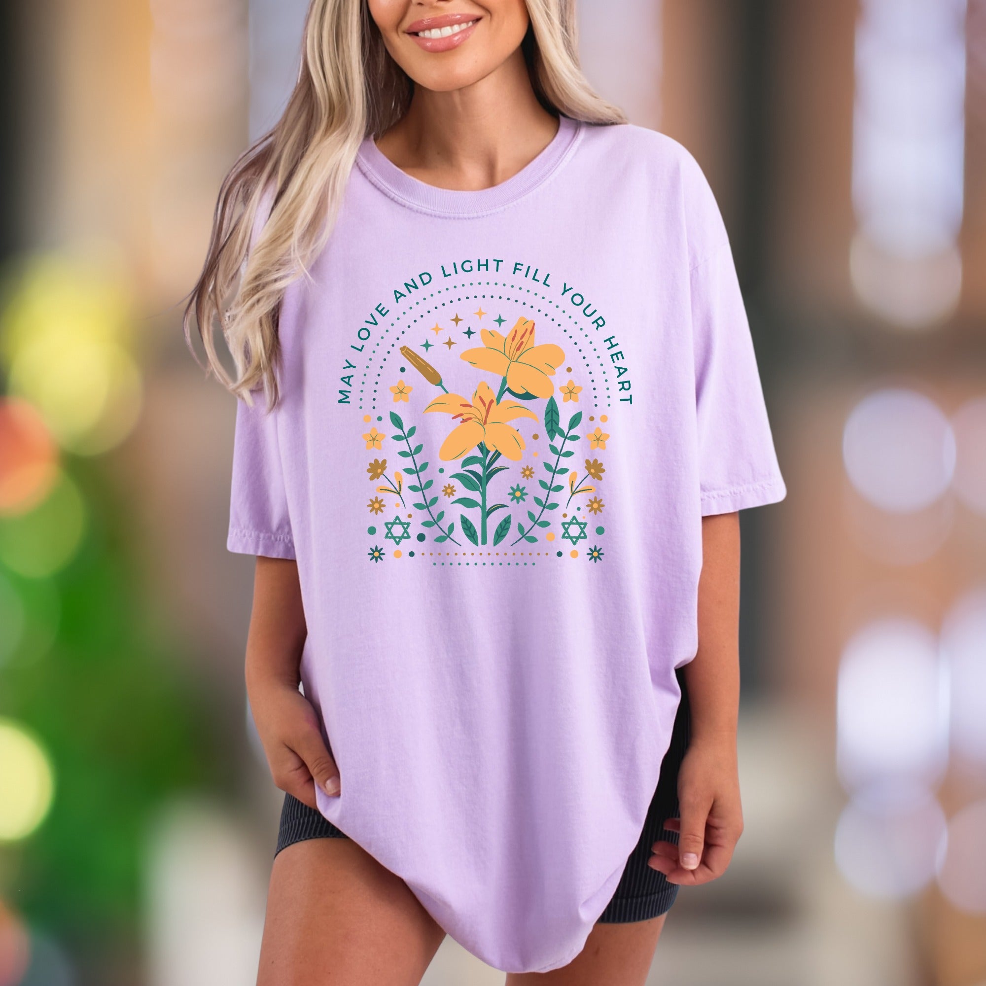 "May Love And Light Fill Your Heart" | Comfort Colors Unisex Adult T-Shirt | Uplifting Floral Design