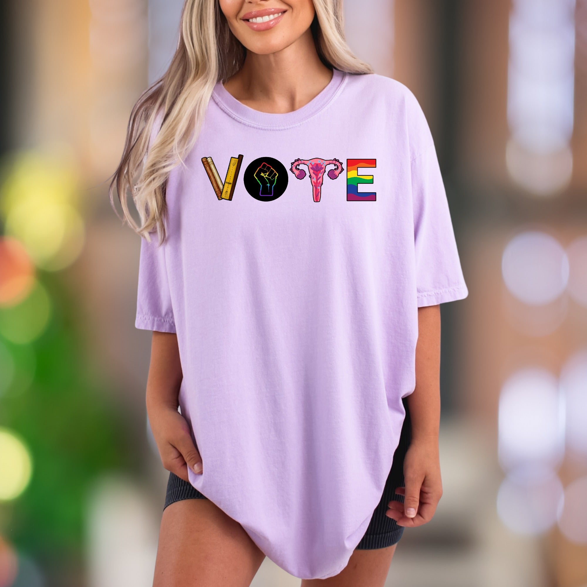 "VOTE" | Comfort Colors Unisex Adult T-Shirt | Empowering Rainbow Graphic Tee