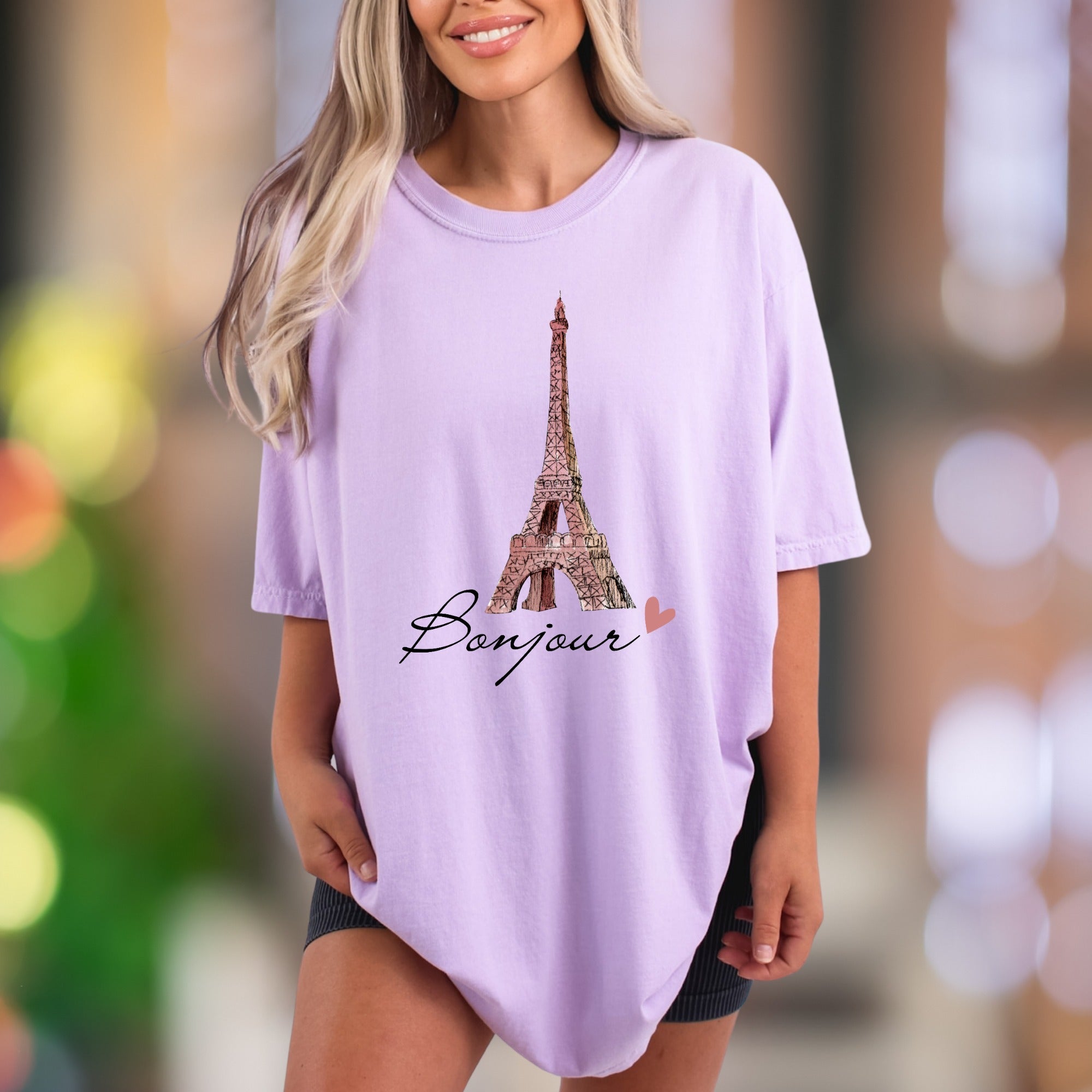 "Bonjour Eiffel Tower" | Comfort Colors Unisex Adult T-Shirt | Parisian Romance Style
