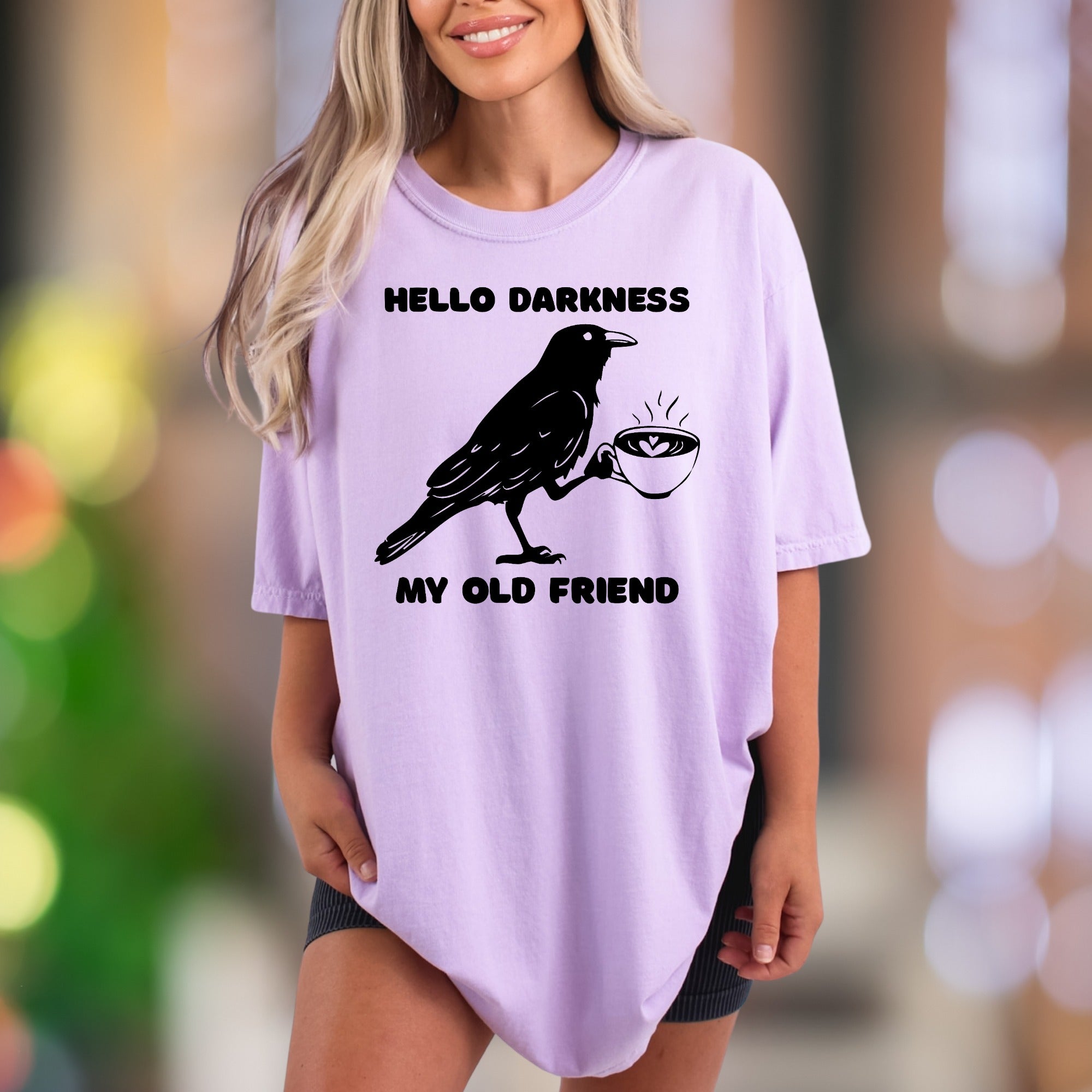 "Hello Darkness My Old Friend" | Comfort Colors Unisex Adult T-Shirt | Sarcastic Coffee Lover Tee