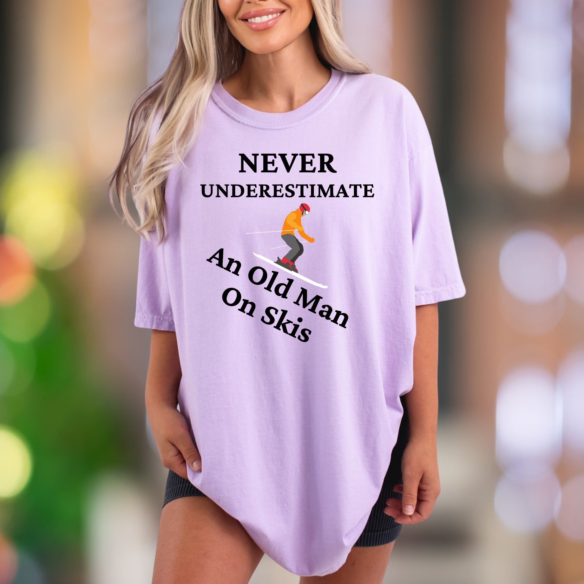"Never Underestimate An Old Man On Skis" | Comfort Colors Unisex Adult T-Shirt | Funny Skiing Lifestyle