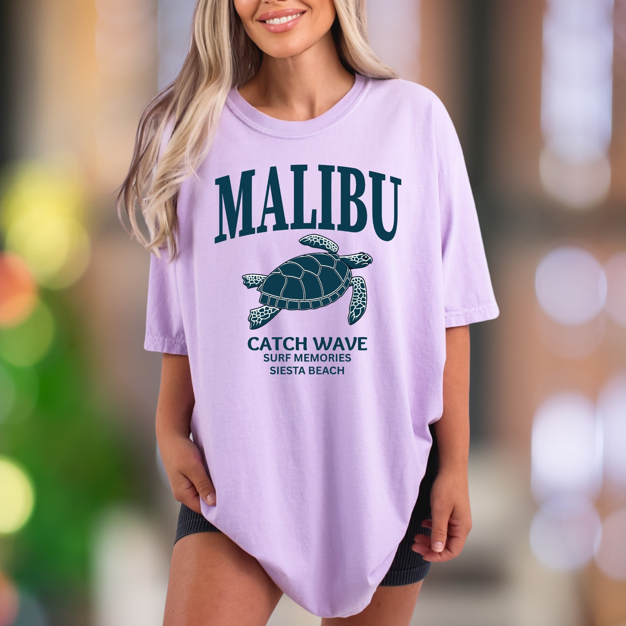 "MALIBU Catch Wave Surf Memories" | Comfort Colors Unisex Adult T-Shirt | Coastal Lifestyle