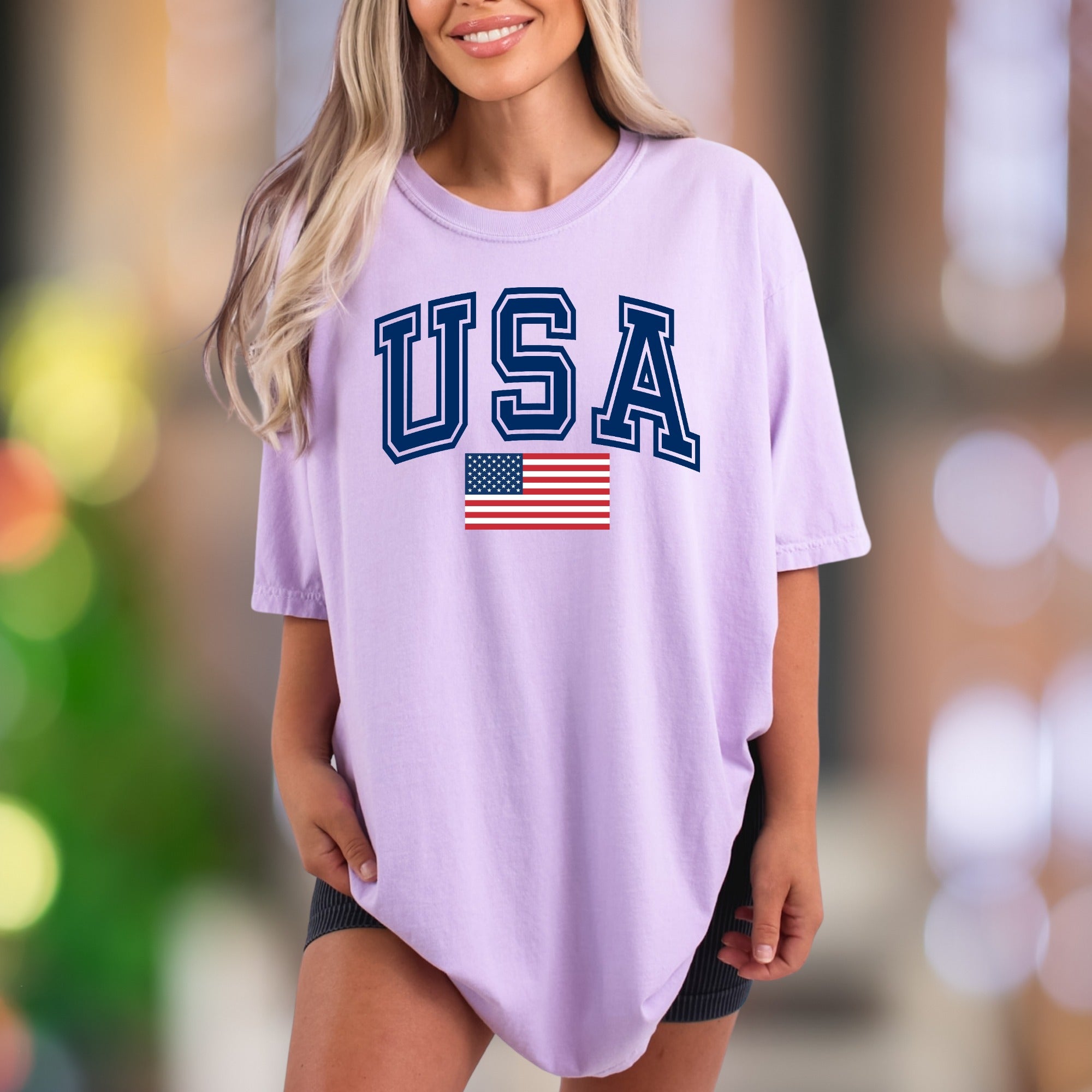 "USA" | Comfort Colors Unisex Adult T-Shirt | Patriotic American Flag Style