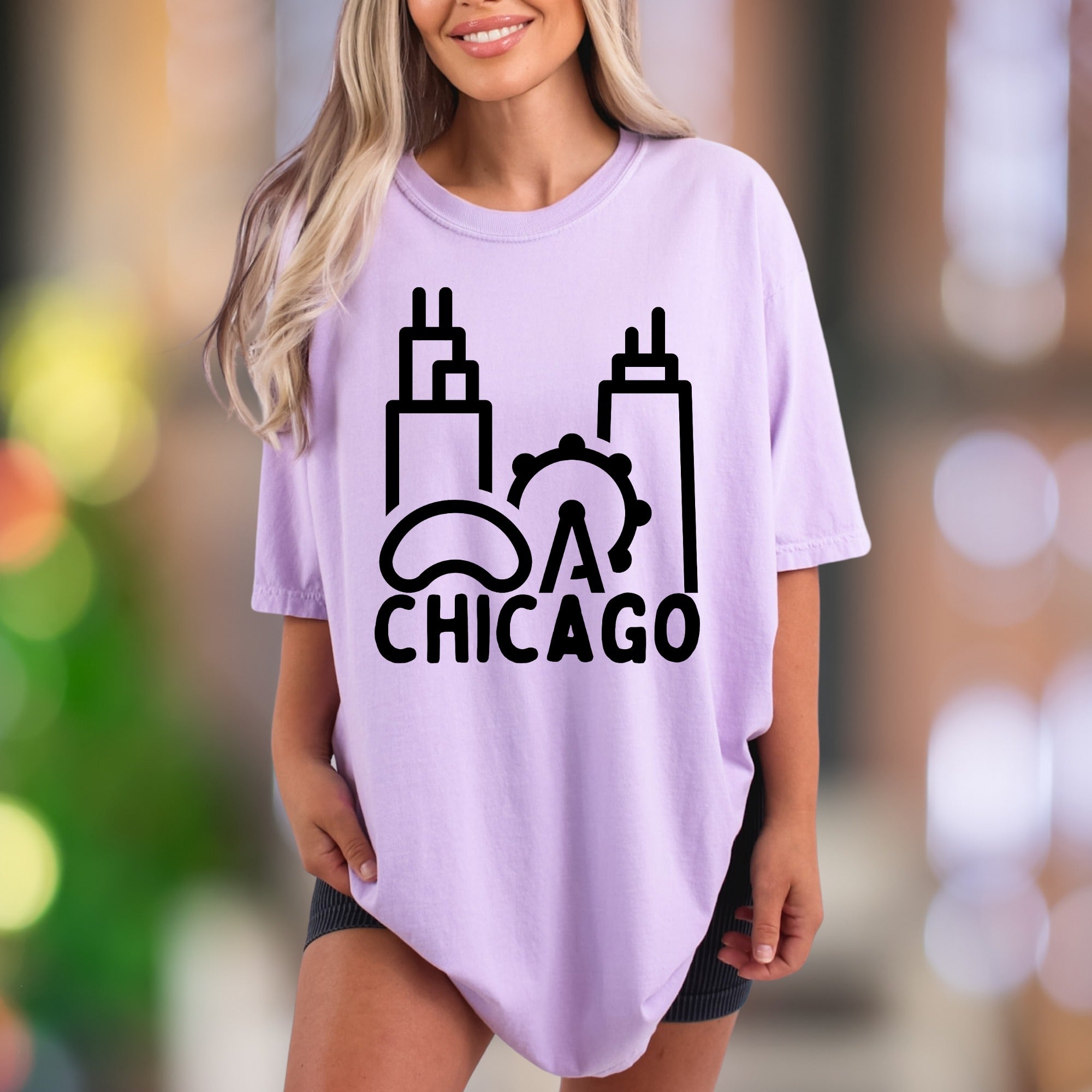 “CHICAGO” Skyline | Comfort Colors Unisex Adult T-Shirt | Minimalist City Pride
